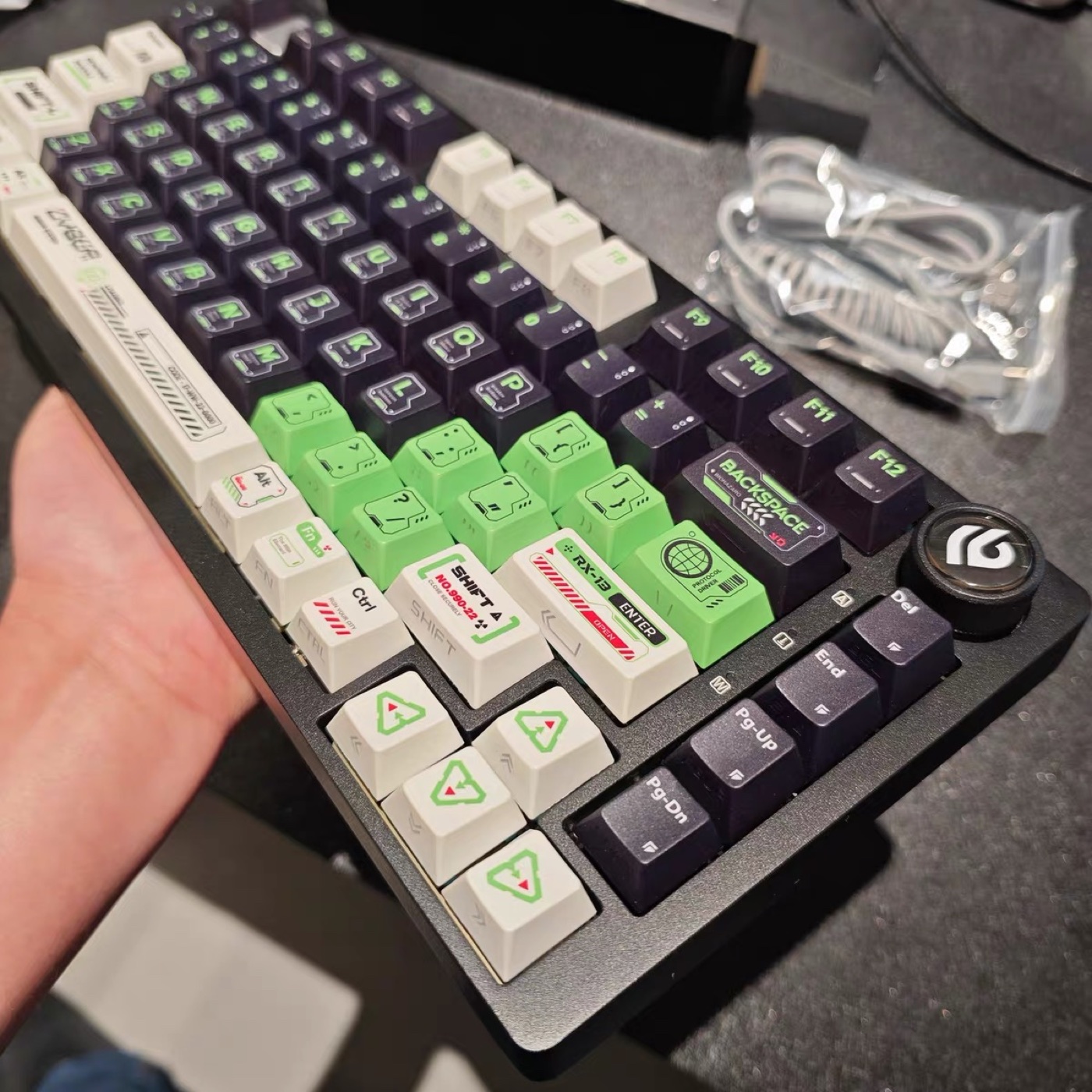 Cyber themed custom keyboard with green accent keycaps