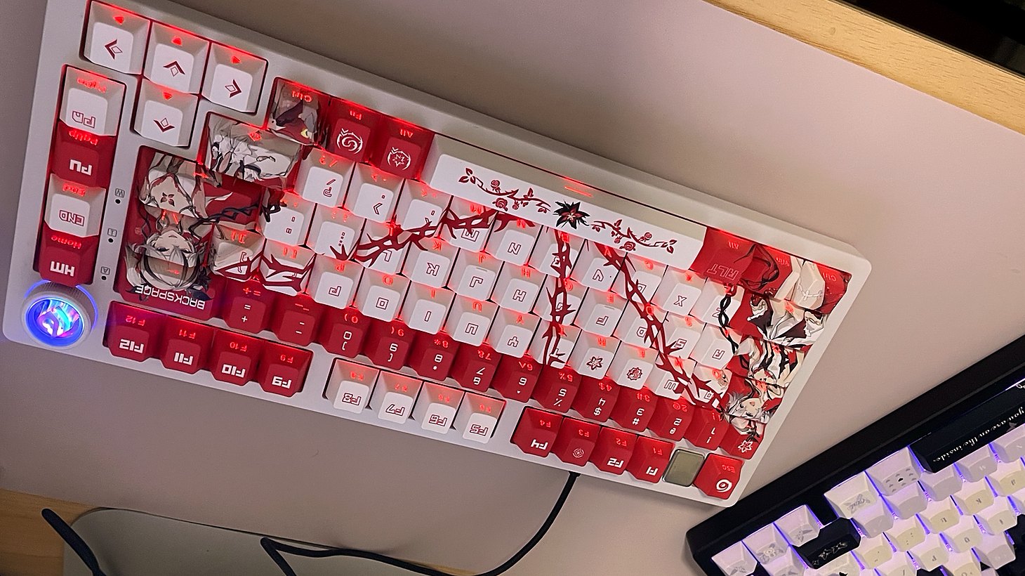Desk setup with two custom keyboards